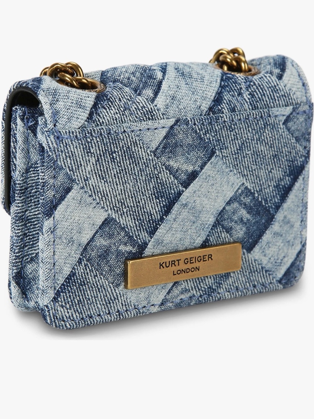 Kurt Geiger Denim Patchwork Quilted Mini Shoulder Bag with Gold Hardware